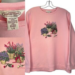 Vintage Northern Reflections Light Pink crew-neck sweat shirt floral scene L